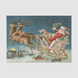 Santa Claus Christmas Antique Sleigh Reindeer Tissue Paper