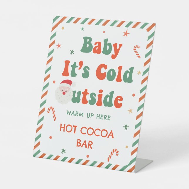 Santa Claus Christmas Baby Shower  Hot Cocoa Bar Pedestal Sign (Front)