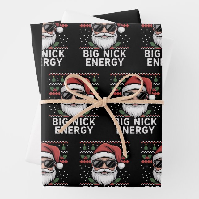Santa Claus Christmas Big Nick Energy Party Funny Wrapping Paper Sheet (In situ)