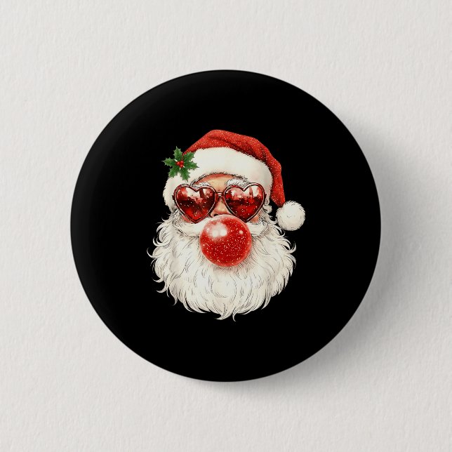 Santa Claus Christmas Blowing Bubble Gum And Sungl 6 Cm Round Badge (Front)
