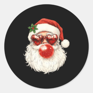 Santa Claus Christmas Blowing Bubble Gum And Sungl Classic Round Sticker