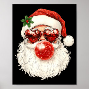 Santa Claus Christmas Blowing Bubble Gum And Sungl Poster