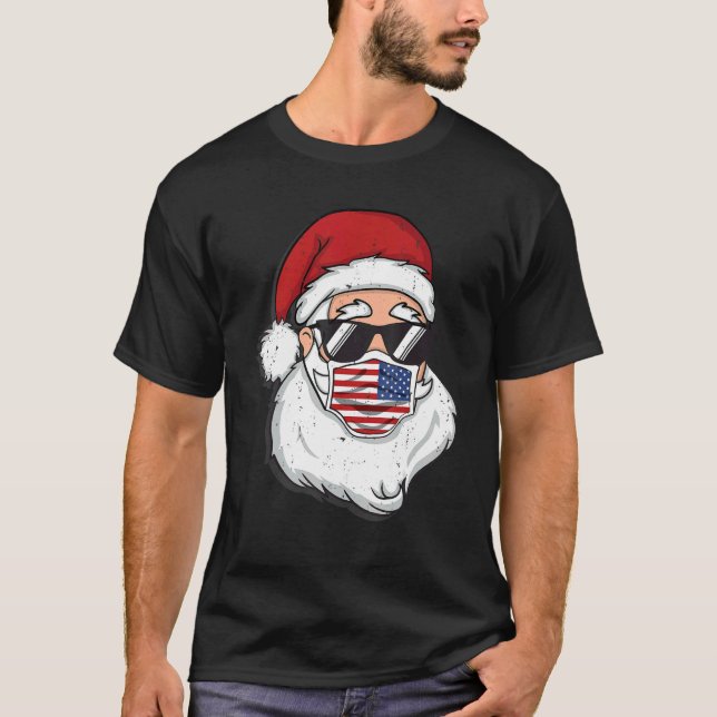 Santa Claus Christmas costume with mask and cool s T-Shirt (Front)