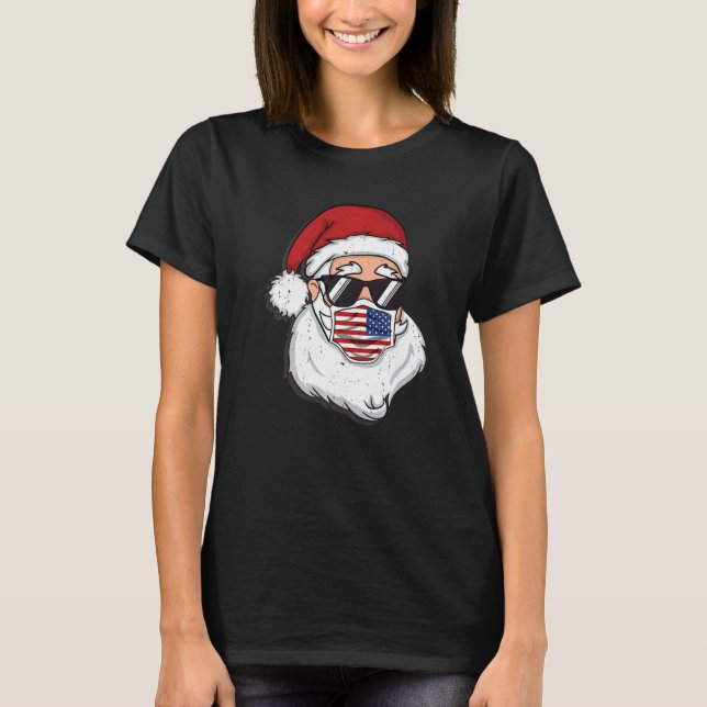 Santa Claus Christmas costume with mask and cool s T-Shirt (Front)