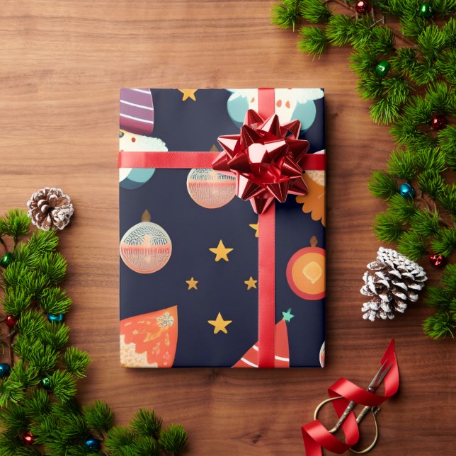 Santa Claus Christmas Decorations Retro Pattern Wrapping Paper (Holiday Gift)