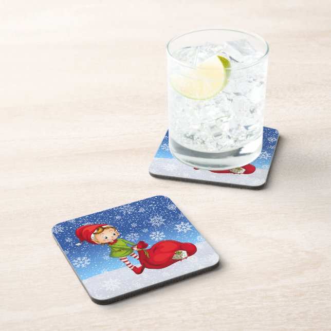 Santa Claus Christmas Elf Beverage Coaster (Right Side)