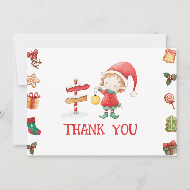 Santa Claus Christmas Elf Thank You Card (Front)