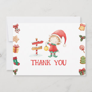 Santa Claus Christmas Elf Thank You Card