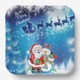 Santa Claus Christmas Eve Reindeer Snowman Paper P Paper Plate
