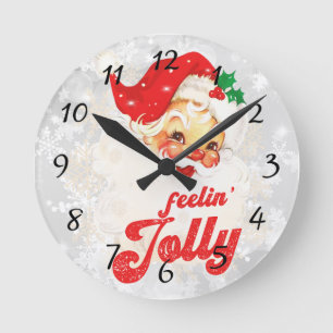 Santa Claus Christmas Feeling Jolly Round Clock