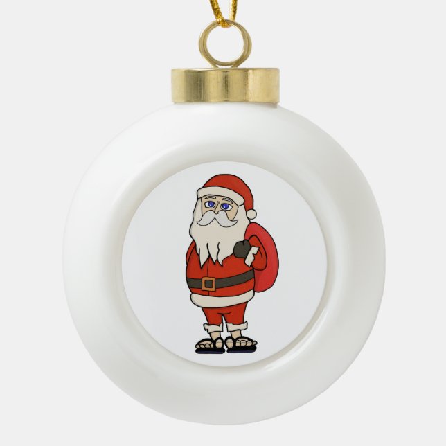 Santa Claus Christmas Flip Flops Ceramic Ball Christmas Ornament (Front)