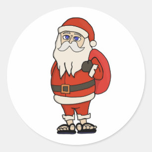 Santa Claus Christmas Flip Flops Classic Round Sticker