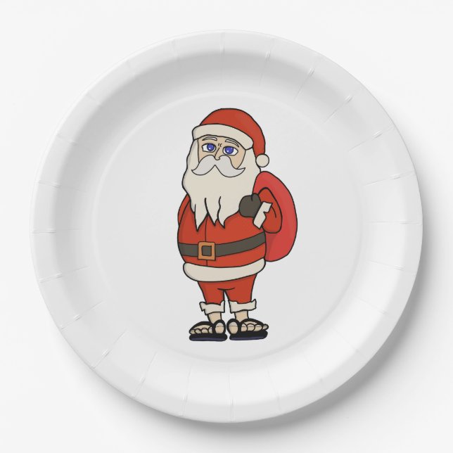 Santa Claus Christmas Flip Flops Paper Plate (Front)