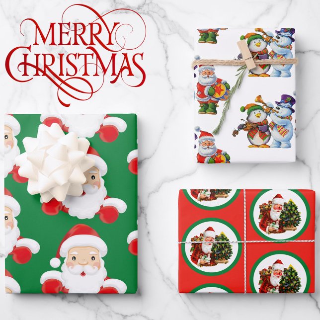 Santa Claus Christmas Fun 3 Coordinating Wrapping Paper Sheet (Creator Uploaded)