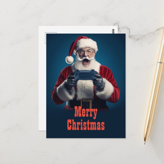 Santa Claus Christmas Gamer Postcard (Front/Back In Situ)