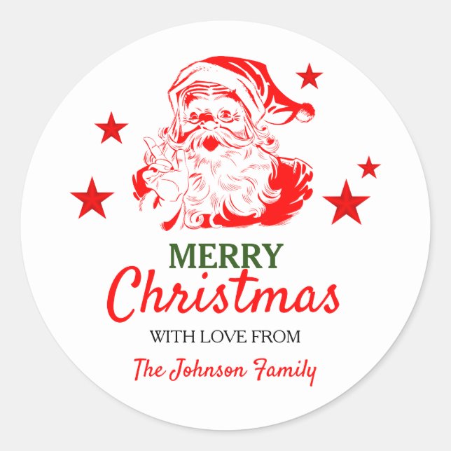 Santa Claus Christmas Gift Personalised Classic Round Sticker (Front)