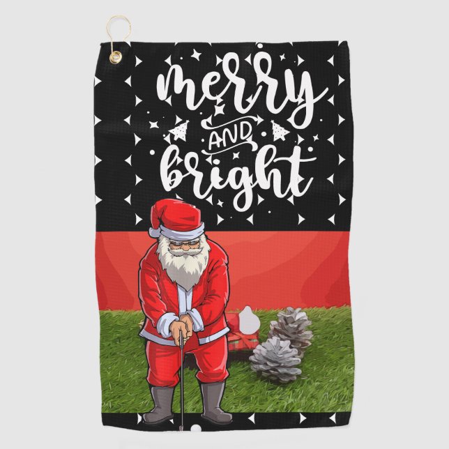 Santa Claus Christmas Holiday Merry and bright Golf Towel (Front)