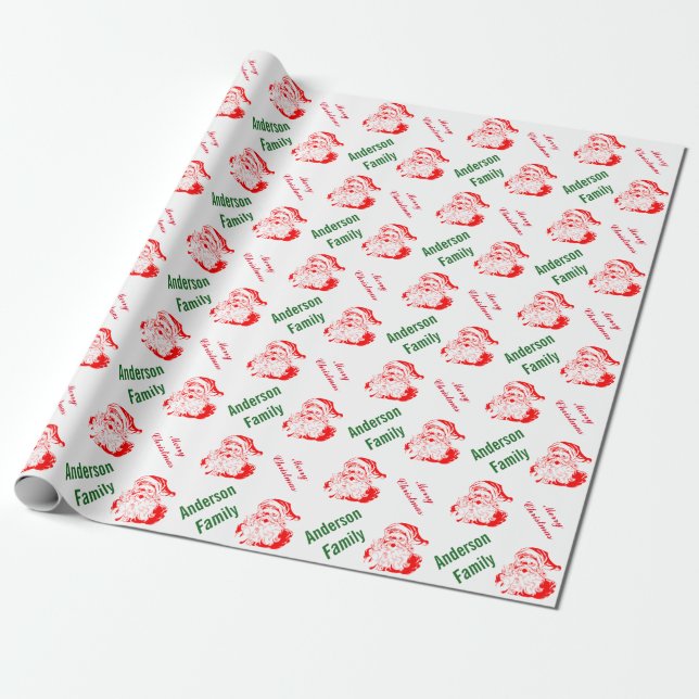 Santa Claus Christmas Holiday Monogram Wrapping Paper (Unrolled)