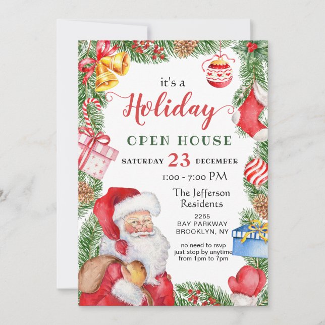 Santa Claus Christmas Holiday Open House In Invitation (Front)