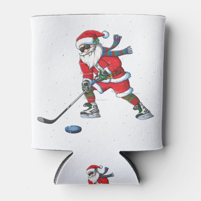 Santa claus christmas ice hockey gifts kids boys.p can cooler (Front)