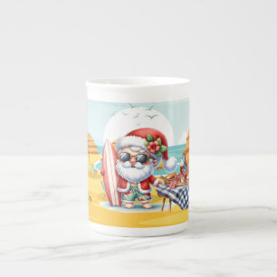 SANTA CLAUS Christmas in July at beach Bone China Mug