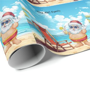 SANTA CLAUS Christmas in July at Beach Wrapping Paper
