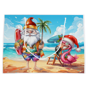 Santa Claus Christmas in July at the beach Large Gift Bag