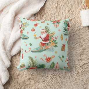 Santa Claus Christmas in July at the beach surfer Cushion