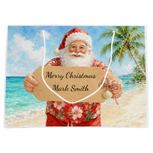 Santa Claus Christmas in July at the beach surfer Large Gift Bag
