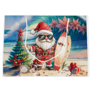 Santa Claus Christmas in July at the beach surfer Large Gift Bag