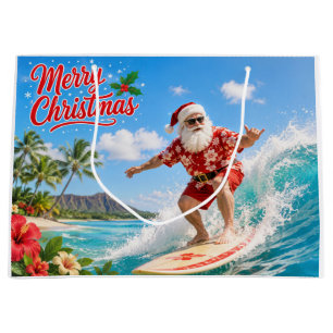 Santa Claus Christmas in July at the beach surfer Large Gift Bag