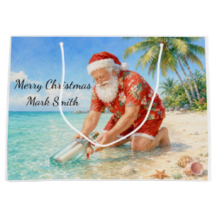 Santa Claus Christmas in July at the beach surfer Large Gift Bag