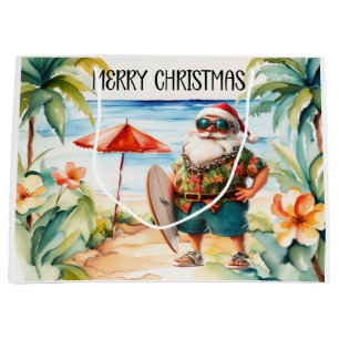 Santa Claus Christmas in July at the beach surfer Large Gift Bag