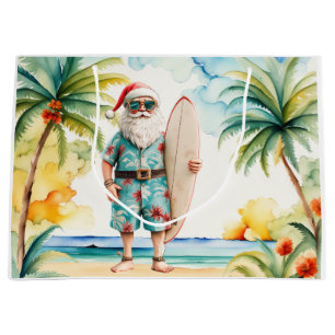 Santa Claus Christmas in July at the beach surfer Large Gift Bag