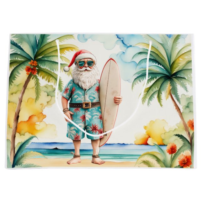 Santa Claus Christmas in July at the beach surfer Large Gift Bag (Front)