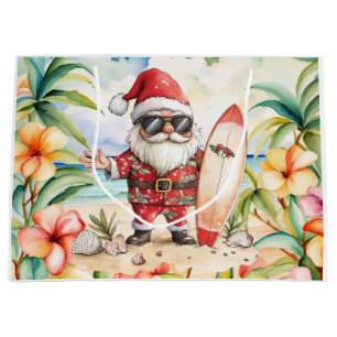 Santa Claus Christmas in July at the beach surfer Large Gift Bag