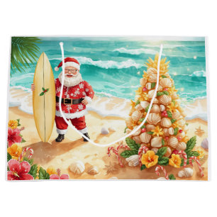Santa Claus Christmas in July at the beach surfer Large Gift Bag