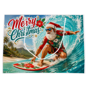 Santa Claus Christmas in July at the beach surfer Large Gift Bag