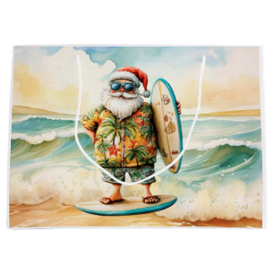 Santa Claus Christmas in July at the beach surfer Large Gift Bag