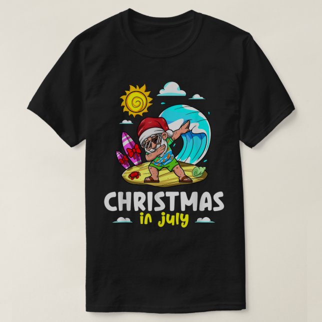 Santa claus christmas in july celebration summer v T-Shirt (Design Front)
