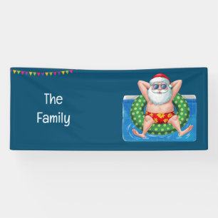 Santa Claus Christmas in July Pool Party Banner