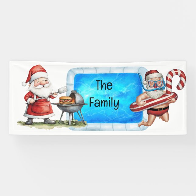 Santa Claus Christmas in July Pool Party  Banner (Horizontal)