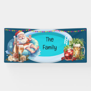 Santa Claus Christmas in July Pool Party Banner 
