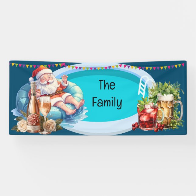 Santa Claus Christmas in July Pool Party Banner  (Horizontal)