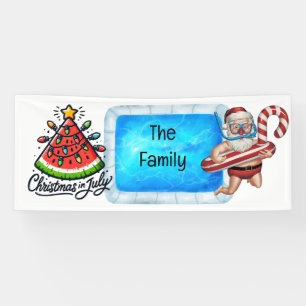 Santa Claus Christmas in July Pool Party  Banner