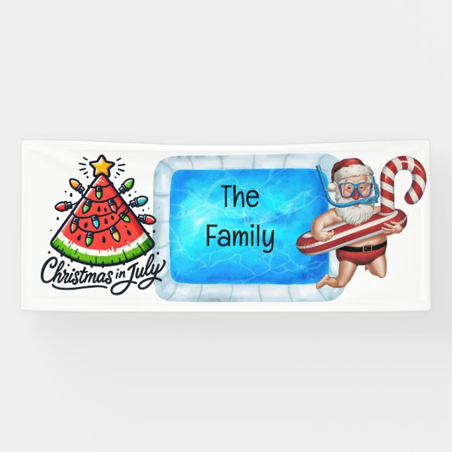 Santa Claus Christmas in July Pool Party  Banner (Horizontal)