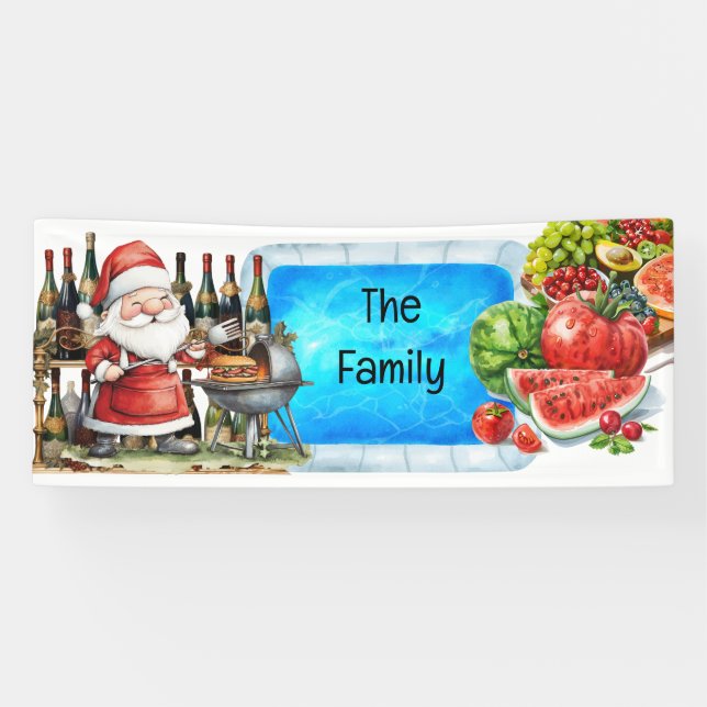 Santa Claus Christmas in July Pool Party  Banner (Horizontal)