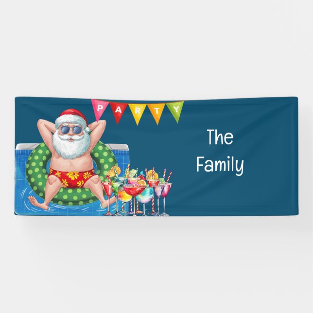 Santa Claus Christmas in July Pool Party Banner  (Horizontal)