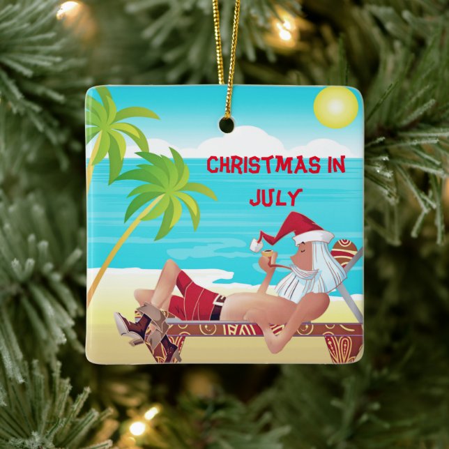 Santa Claus Christmas In July Summer Beach Party  Ceramic Ornament (Tree)