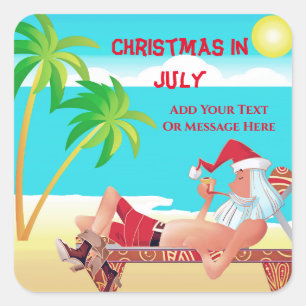 Santa Claus Christmas In July Summer Party Square Sticker